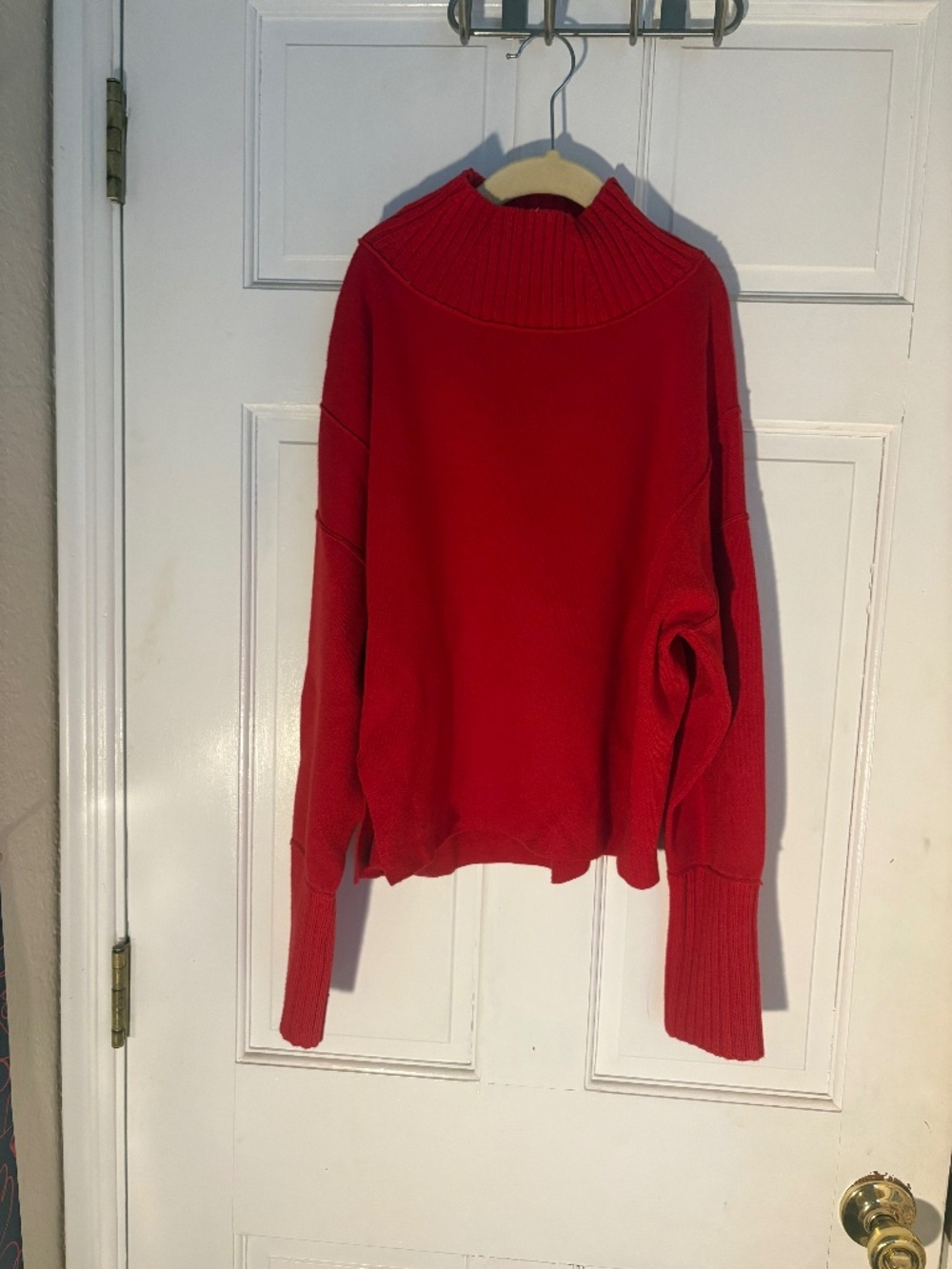 Maeve Anthropologie Red Oversized Funnel Neck Sweater NWOT Ribbed Cuff
